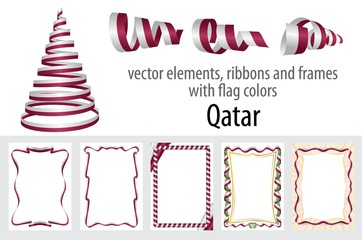 vector elements, ribbons and frames with flag colors Qatar, template for your certificate and diploma