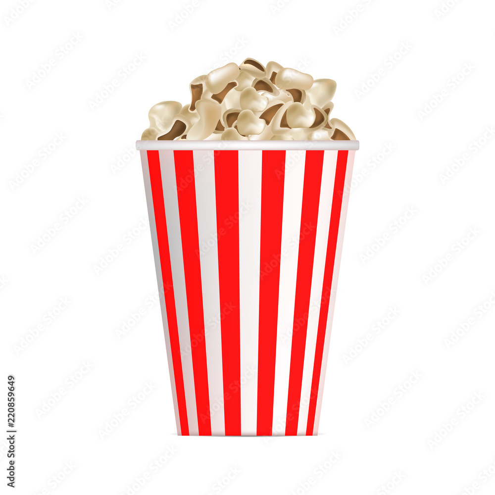 Poster popcorn box mockup. realistic illustration of popcorn box vector mockup for web design isolated on w