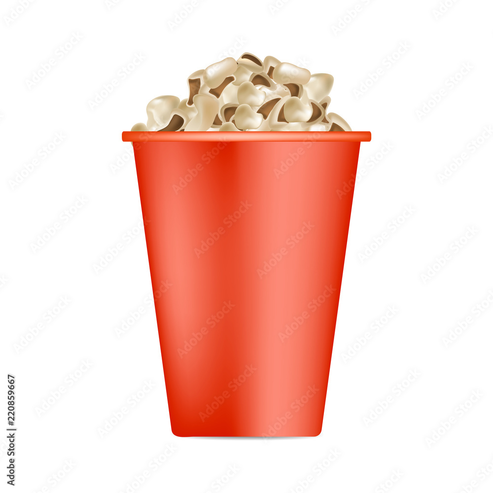 Aufkleber popcorn red box mockup. realistic illustration of popcorn red box vector mockup for web design isola