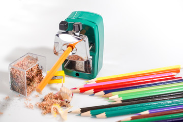 Color pencils white background colorful sharpener