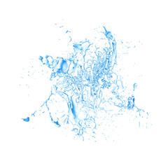 Obraz premium Isolated blue splash of water splashing on a white background. 3d illustration, 3d rendering.
