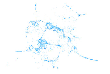 Isolated blue splash of water splashing on a white background. 3d illustration, 3d rendering.