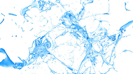 Obraz premium Isolated blue splash of water splashing on a white background. 3d illustration, 3d rendering.