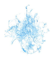 Isolated blue splash of water splashing on a white background. 3d illustration, 3d rendering.