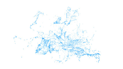 Isolated blue splash of water splashing on a white background. 3d illustration, 3d rendering.