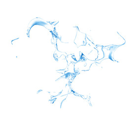 Isolated blue splash of water splashing on a white background. 3d illustration, 3d rendering.