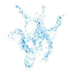 Isolated blue splash of water splashing on a white background. 3d illustration, 3d rendering.