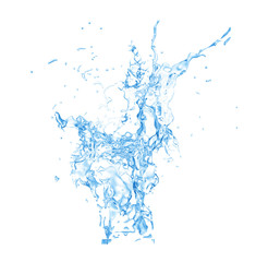 Isolated blue splash of water splashing on a white background. 3d illustration, 3d rendering.