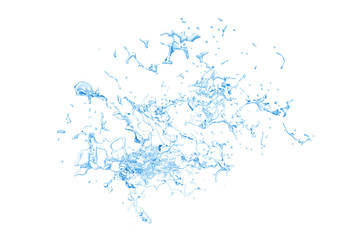 Isolated blue splash of water splashing on a white background. 3d illustration, 3d rendering.