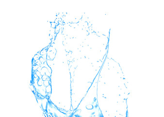 Isolated blue splash of water splashing on a white background. 3d illustration, 3d rendering.