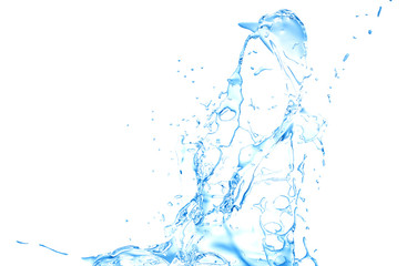 Isolated blue splash of water splashing on a white background. 3d illustration, 3d rendering.
