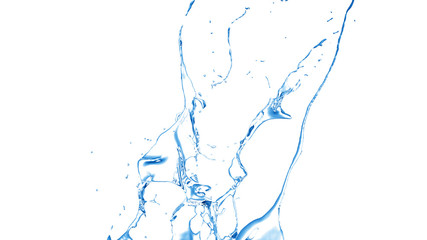 Isolated blue splash of water splashing on a white background. 3d illustration, 3d rendering.