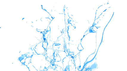 Isolated blue splash of water splashing on a white background. 3d illustration, 3d rendering.