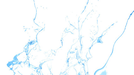 Isolated blue splash of water splashing on a white background. 3d illustration, 3d rendering.