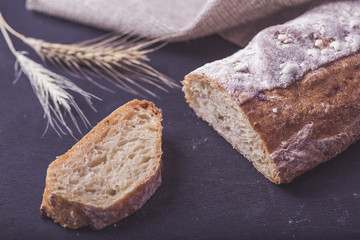 Crusty homemade ciabatta bread ready to eat. Fresh baked ciabatta