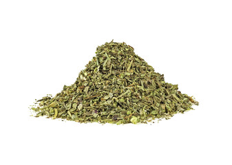 Mixed italian herb seasoning on a white background