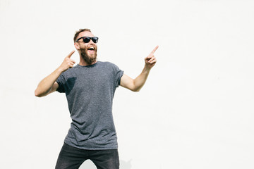 Crazy hipster man emotions