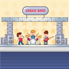 Garage rock band concept background. Cartoon illustration of garage rock band vector concept background for web design