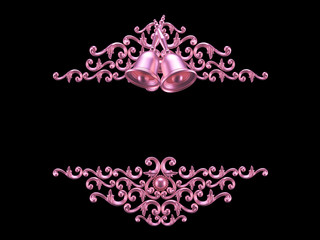 Beautiful metal vintage frame with Christmas bell isolated on black background. 3d illustration, 3d rendering.