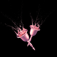 A beautiful metallic Christmas bell and a splash of gold. 3d illustration, 3d rendering.