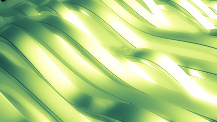 green beautiful colorful 3d background with smooth lines and waves of metal. 3d illustration, 3d rendering.