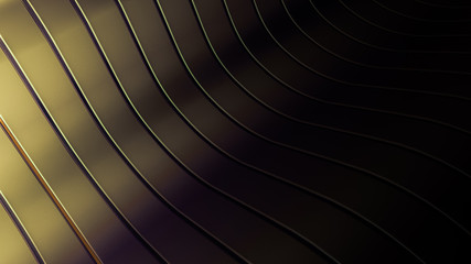 Black and gold beautiful colorful 3d background with smooth lines and waves of metal. 3d illustration, 3d rendering.