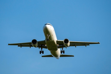 The Airbus is landing, front view