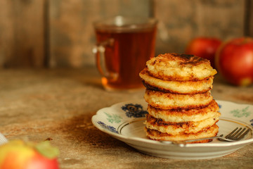pancakes. breakfast and coziness. food background. top view