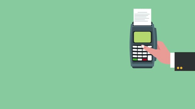 Hand with credit card using dataphone cartoons high definition animation colorful scenes