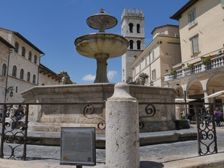 Assisi - piazza del Comune, palazzo dei Priori e fonte di piazza