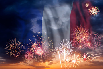 Fireworks and flag of France
