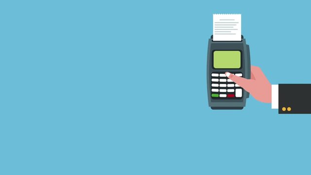 Hand with credit card using dataphone cartoons high definition animation colorful scenes