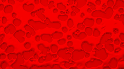 Red abstract, three-dimensional background with flowing fluid flowing on the wall. 3d illustration 3d rendering