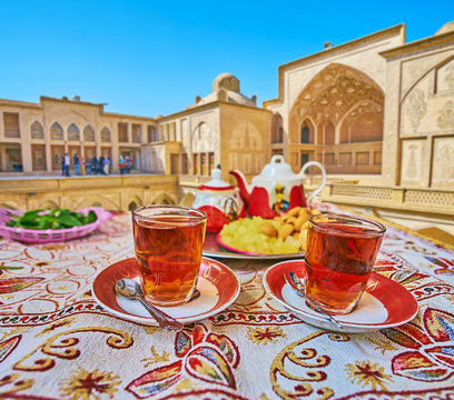 Tea with sweets, Kashan, Iran