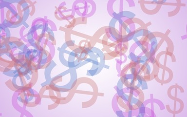 Multicolored translucent dollar signs on white background. Red tones. 3D illustration