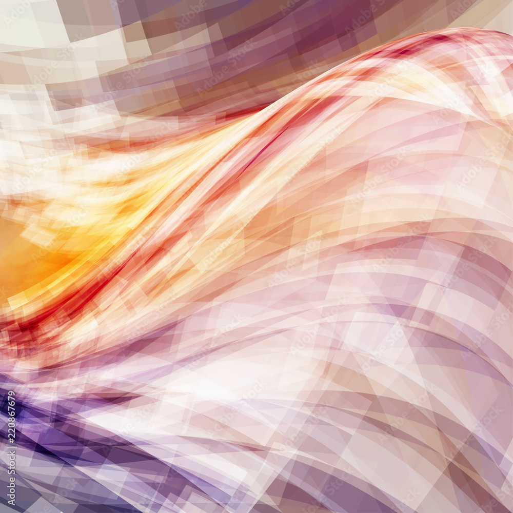 Aufkleber Abstract red and taupe dynamic background. Vector graphic pattern with curves and swirl
