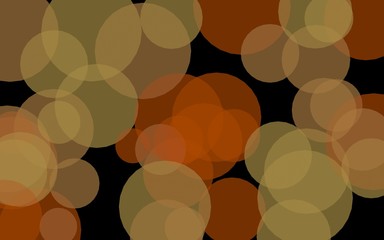 Multicolored translucent circles on a dark background. Orange tones. 3D illustration