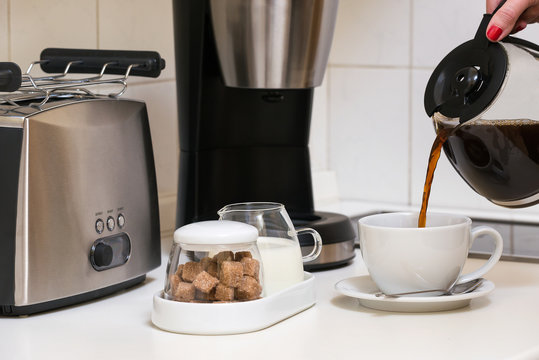 Morning coffee being ready for the breakfast.