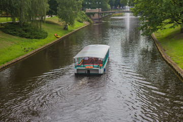 boat moves along the water channel
