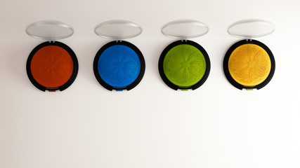 Eyeshadow. White background. Fashion, makeup, cosmetics, decorative cosmetics, care, beauty, glamor, accessory, female, gift. 3D illustration, 3D rendering.