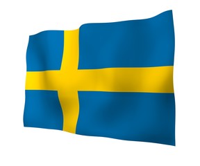 The flag of Sweden. Official state symbol of the Kingdom of Sweden. A blue field with a yellow Scandinavian cross that extends to the edges of the flag. 3d illustration