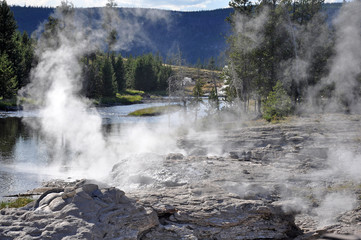 Steam rising up out of the ground at Yellowstone