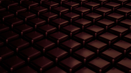 Black abstract background with chocolate cubes, 3d illustration, 3d rendering.