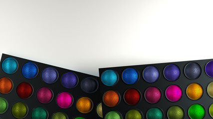 Decorative cosmetics, eye shadow. Beauty, fashion, gloss, makeup, make-up, care. 3D illustration. 3D rendering.