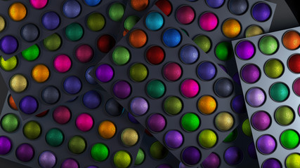 Decorative cosmetics, eye shadow. Beauty, fashion, gloss, makeup, make-up, care. 3D illustration. 3D rendering.