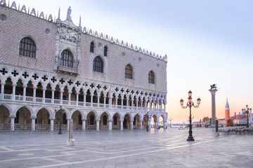 Beautiful view of the Doge's Palace and St. Mark's column on Piazza San Marco in Venice, Italy