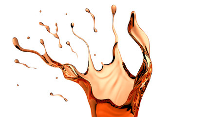 Isolated tea splash, 3d illustration, 3d rendering