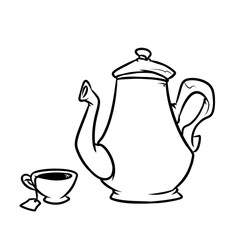  Teapot  cup  dishes serving tea cartoon illustration isolated image coloring page

