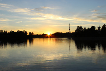 Beautiful sunset view of Humallahti in Töölö, Helsinki, Finland