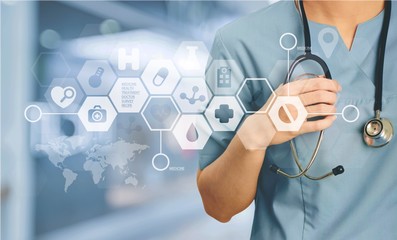 Close-up Doctor at hospital working with tablet pc